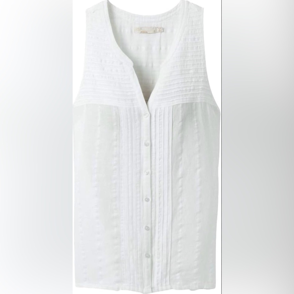 Prana Nieves White Organic Cotton Textured Button-Down Blouse Tank XS - Picture 2 of 14